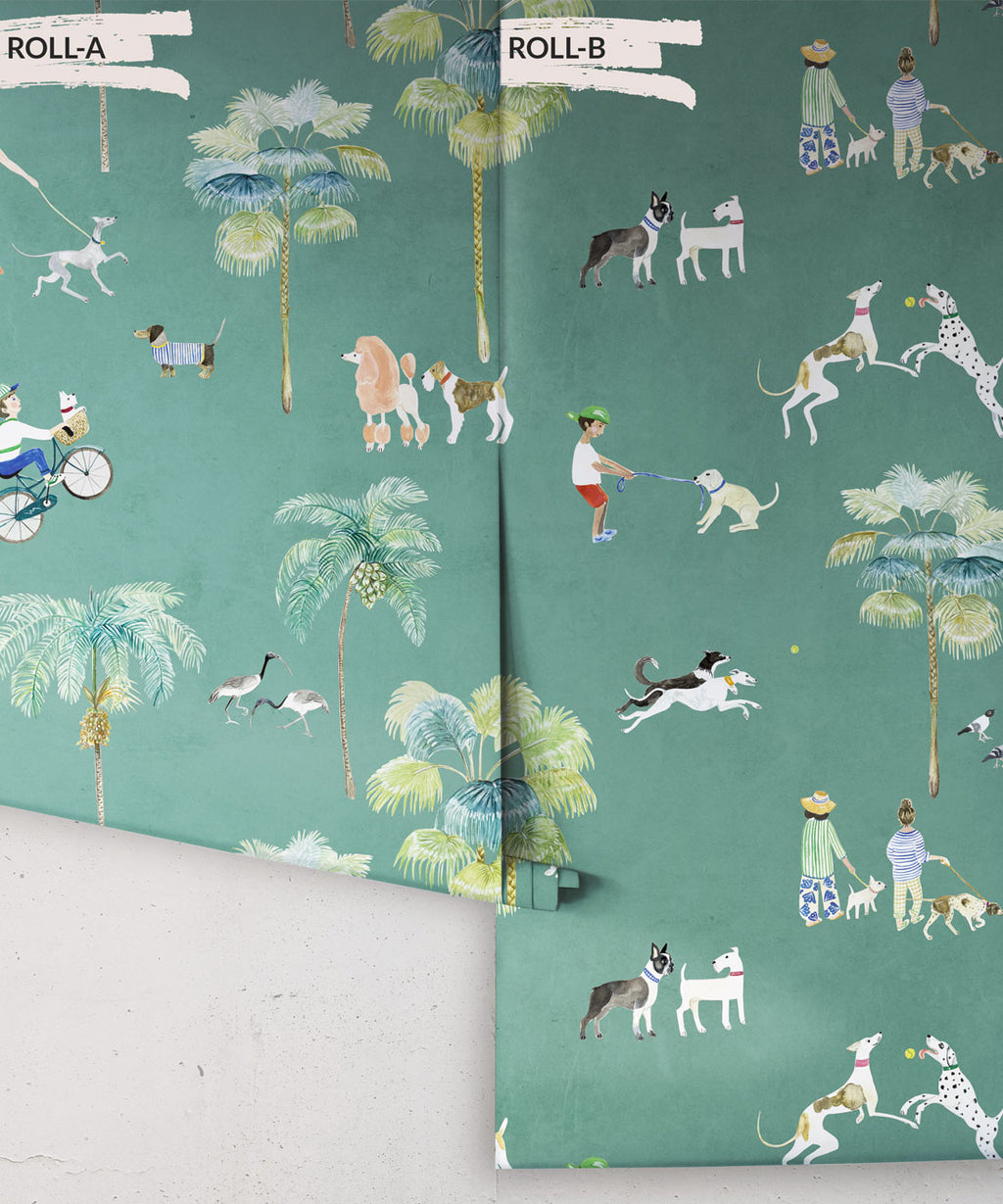 At The Dog Park Wallpaper, Turquoise