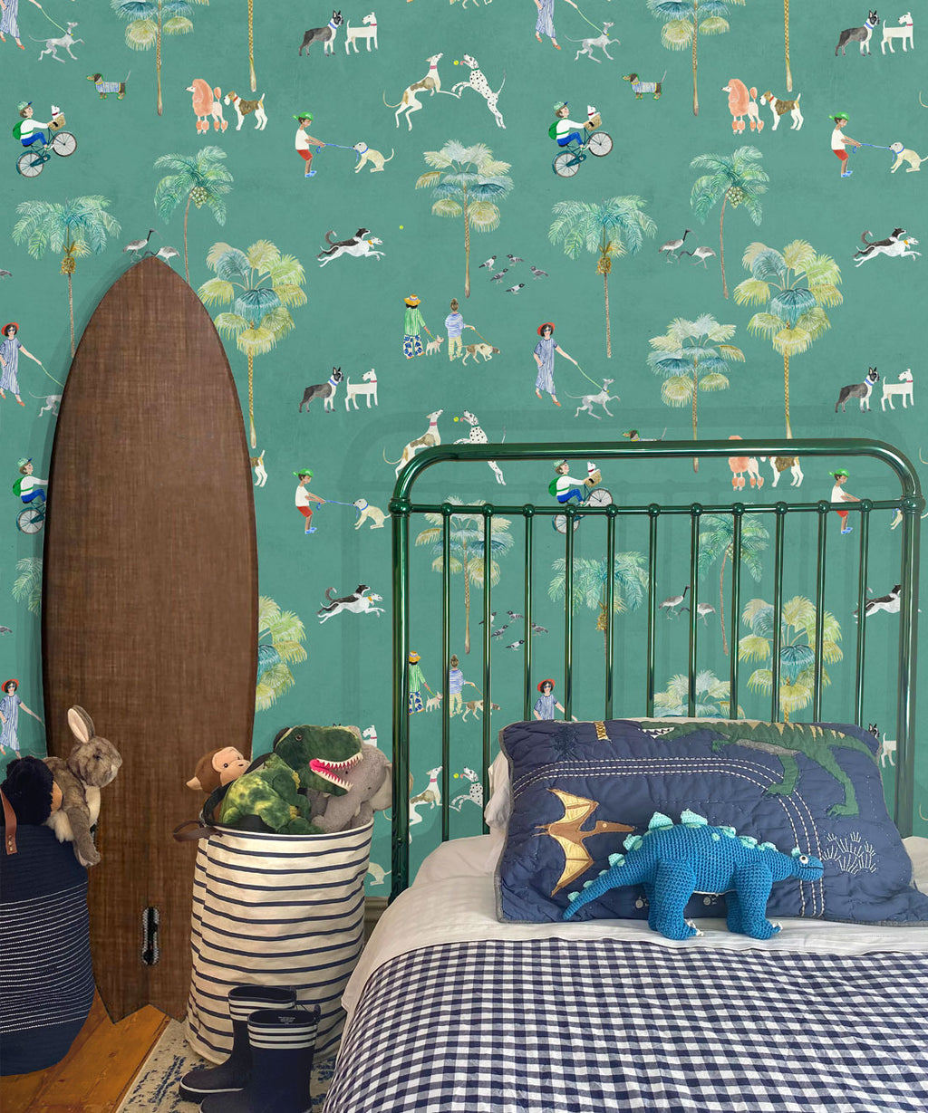 At The Dog Park Wallpaper, Turquoise