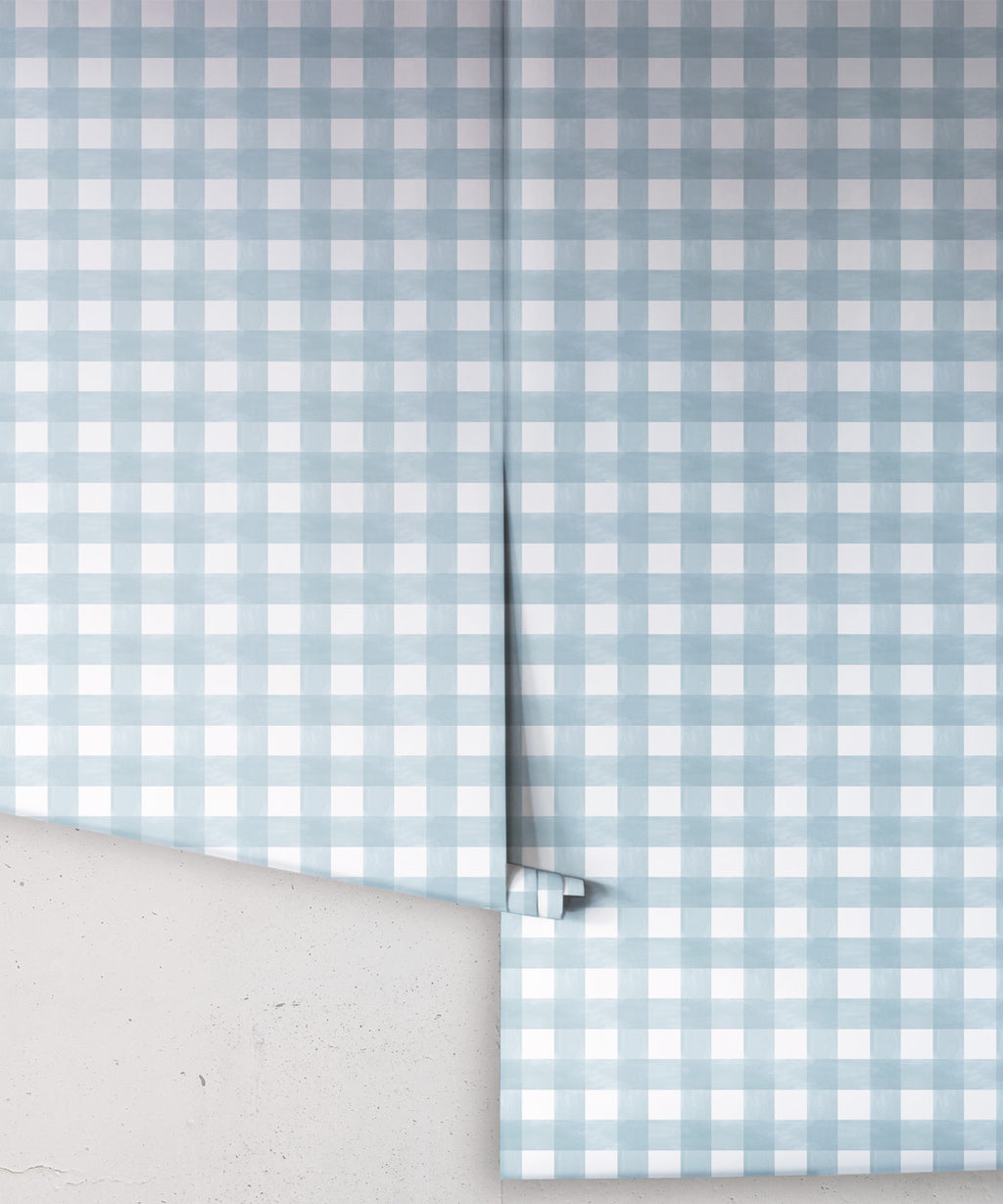 Check Wallpaper, Dusty Blue