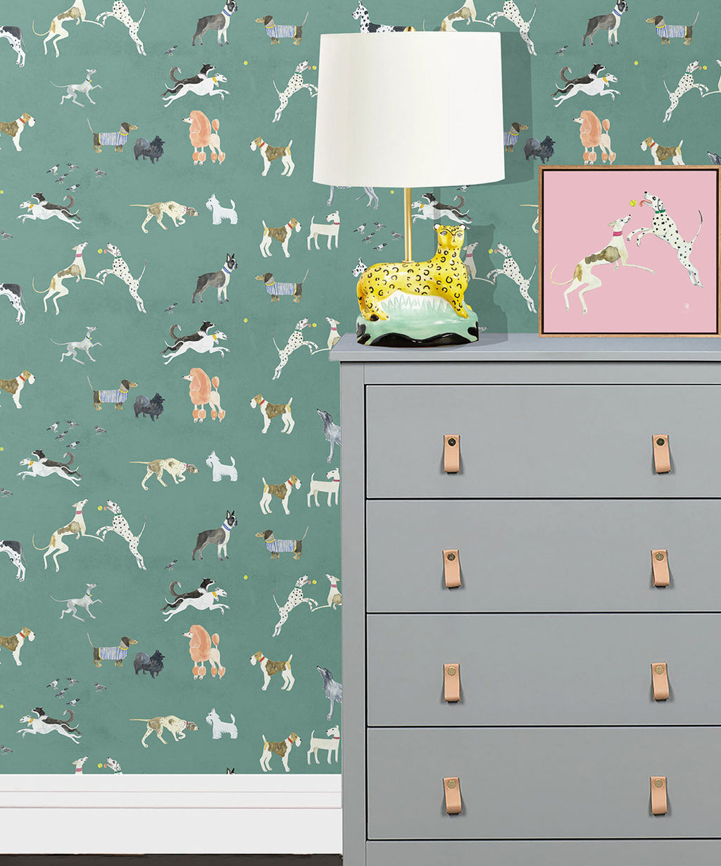 Doggies Wallpaper, Turquoise
