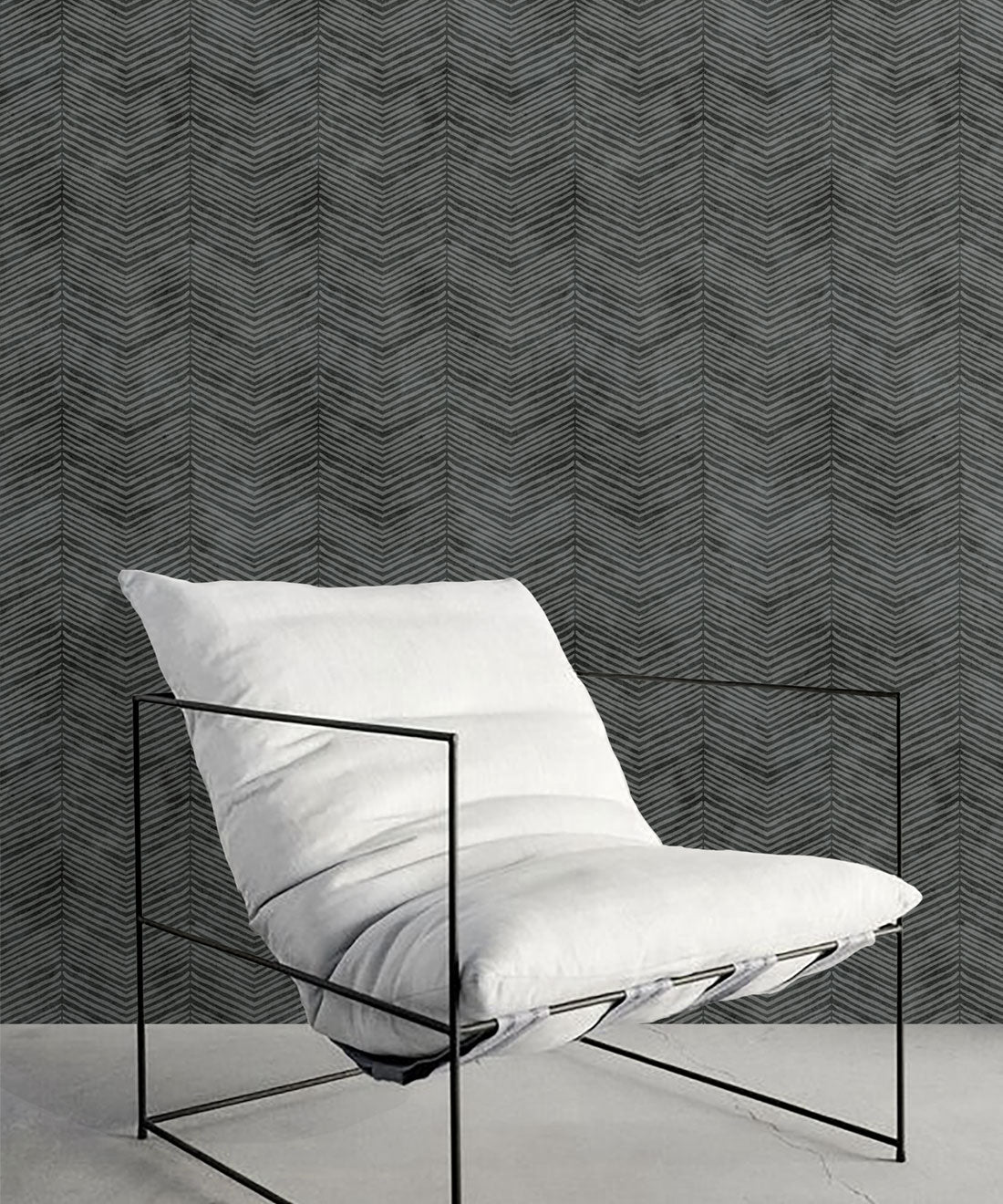 Painted Herringbone Wallpaper, Charcoal
