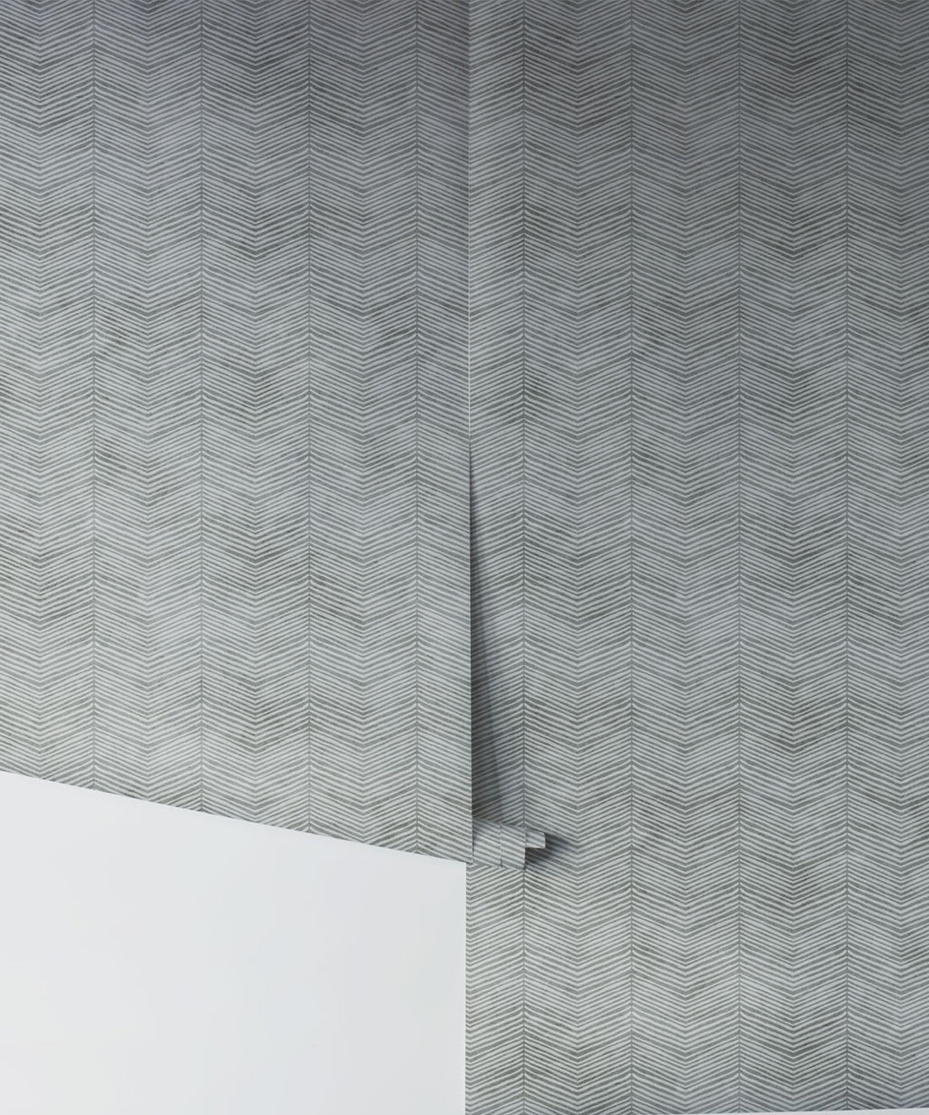Painted Herringbone Wallpaper, Stone