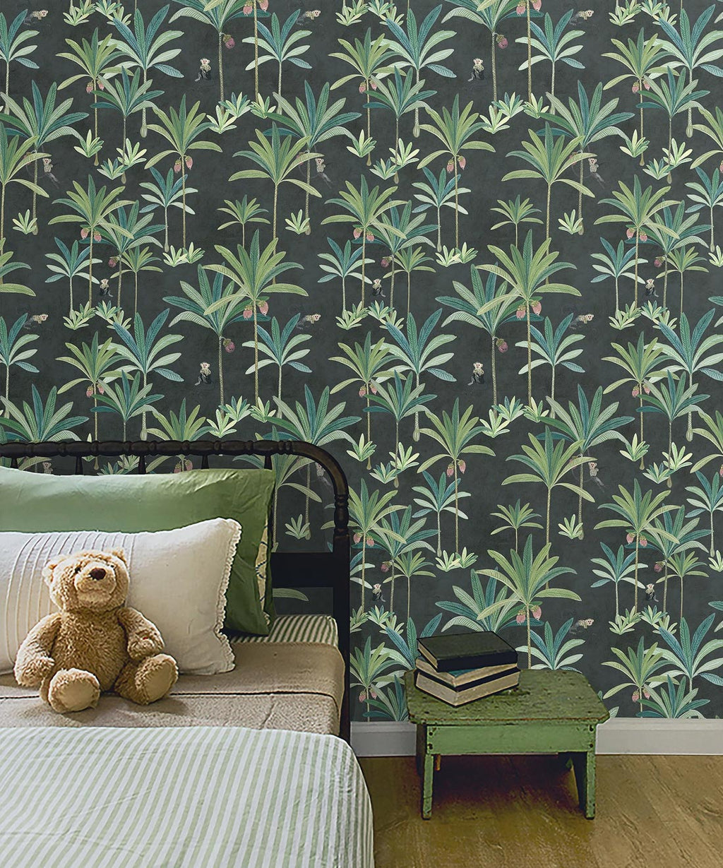 Monkey Palms Wallpaper, Charcoal