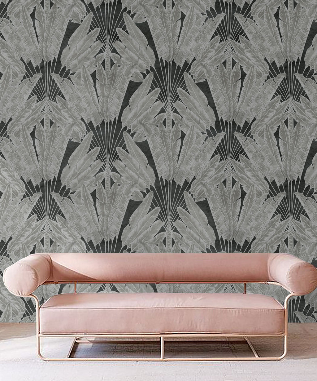 Travelers Palm Wallpaper, Charcoal