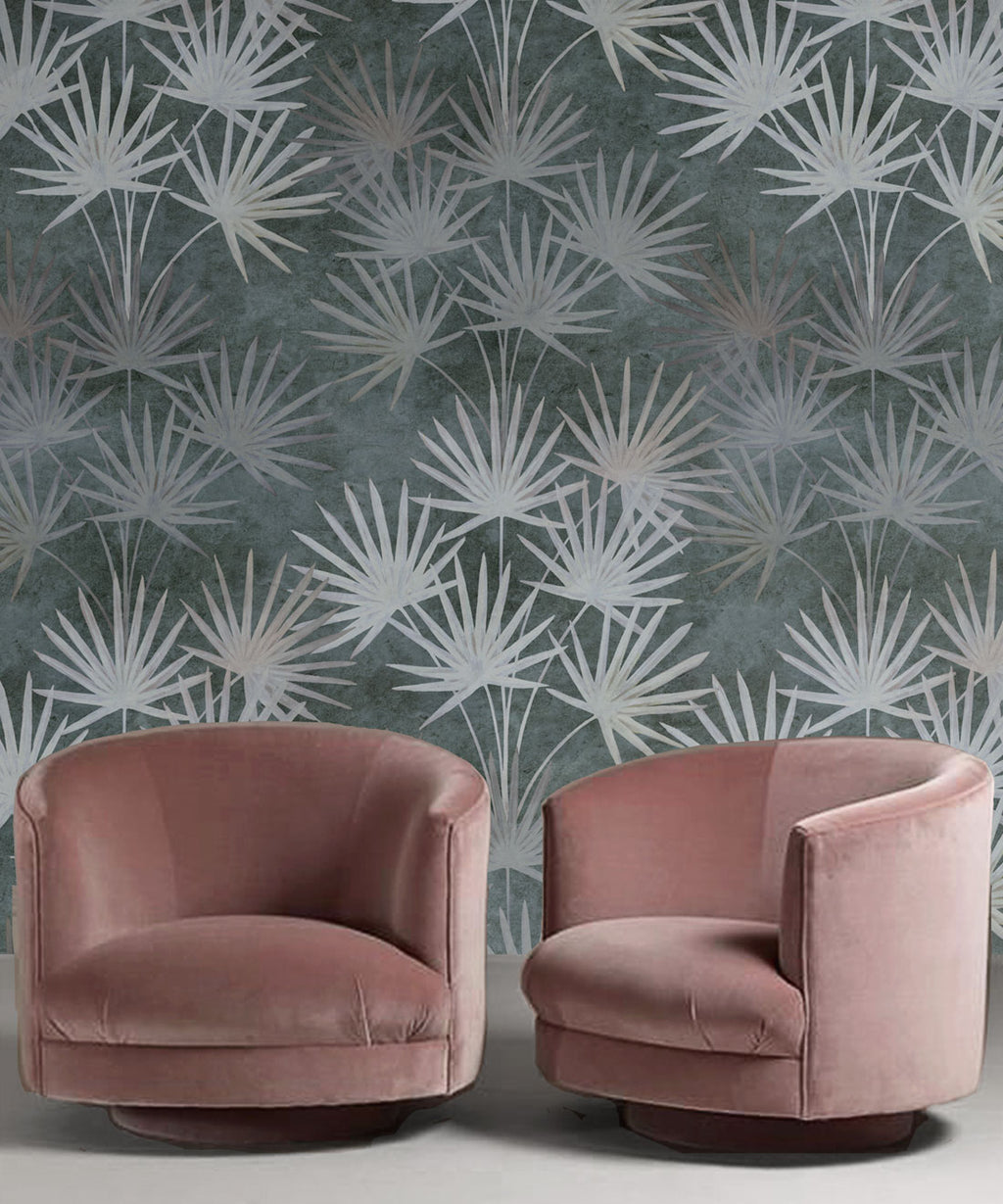 Oriental Palm Wallpaper, Charcoal