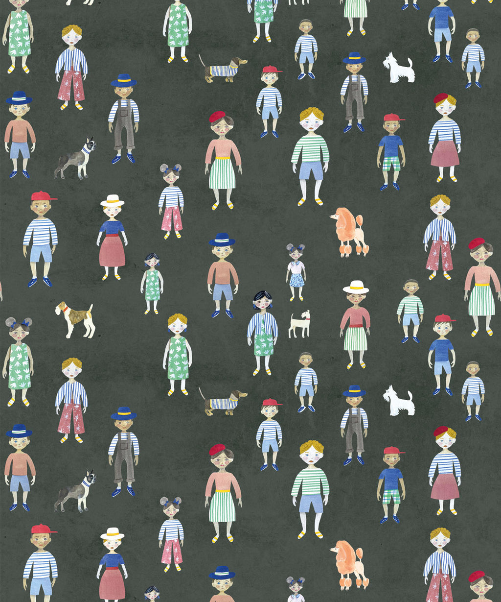 Paper Dolls Wallpaper, Charcoal