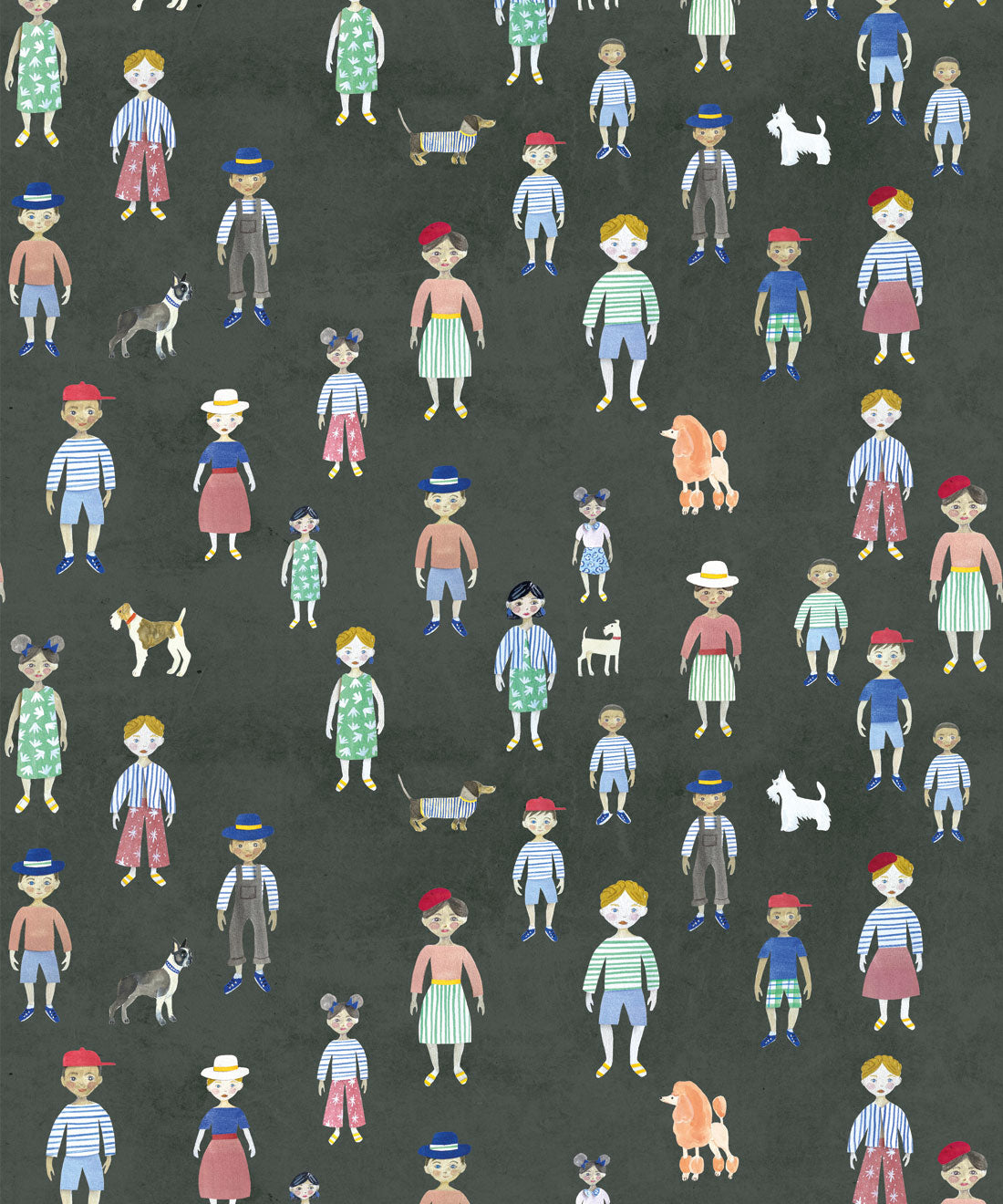 Paper Dolls Wallpaper, Charcoal