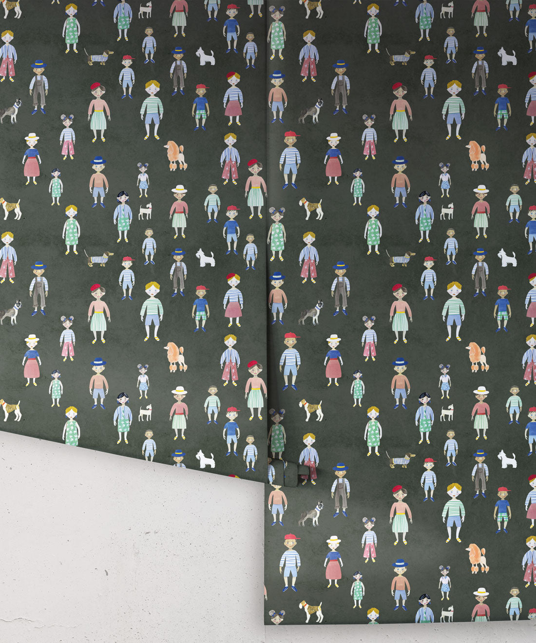 Paper Dolls Wallpaper, Charcoal