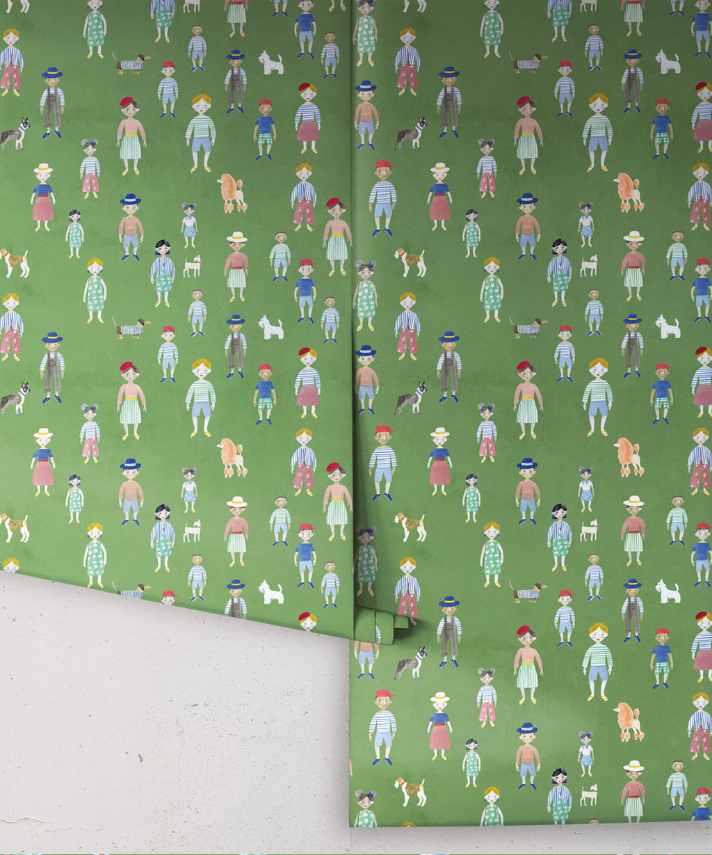 Paper Dolls Wallpaper, Green