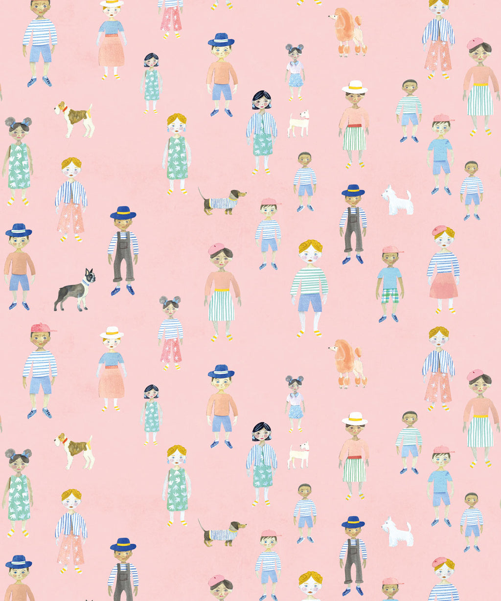 Paper Dolls Wallpaper, Pink