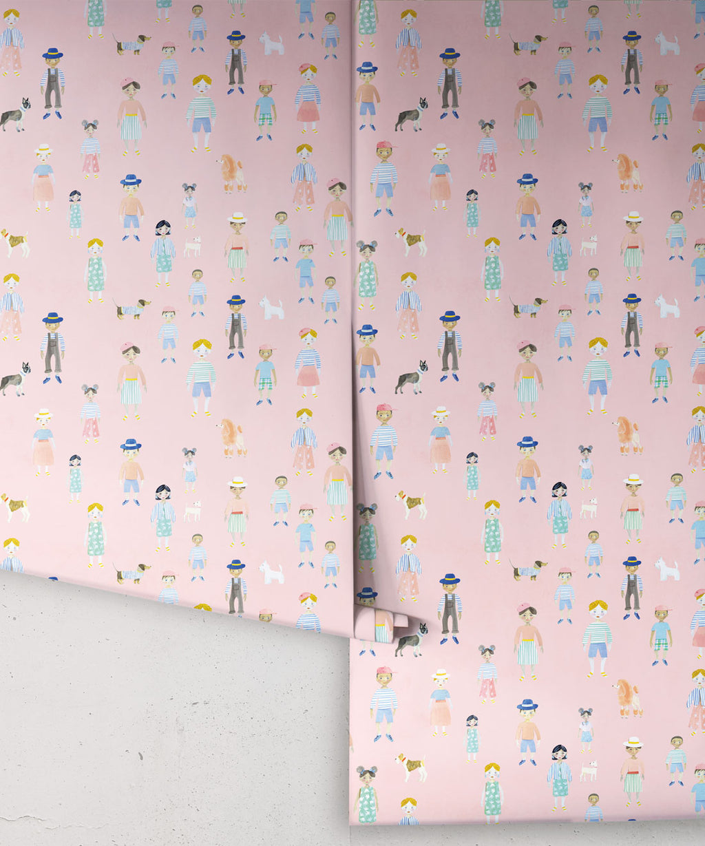 Paper Dolls Wallpaper, Pink