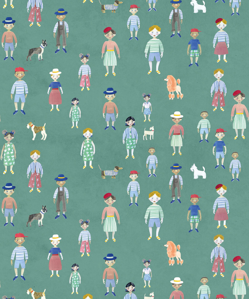 Paper Dolls Wallpaper, Turquoise