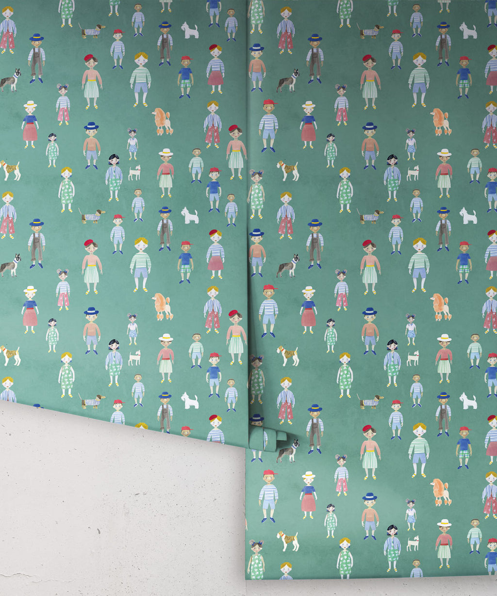 Paper Dolls Wallpaper, Turquoise