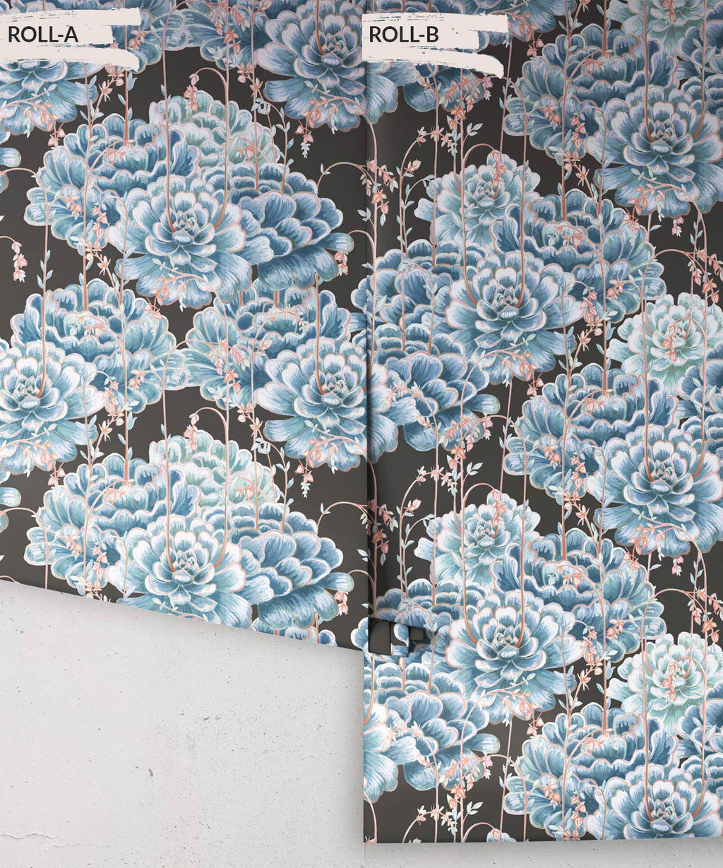 Succulents Wallpaper, Blue Charcoal