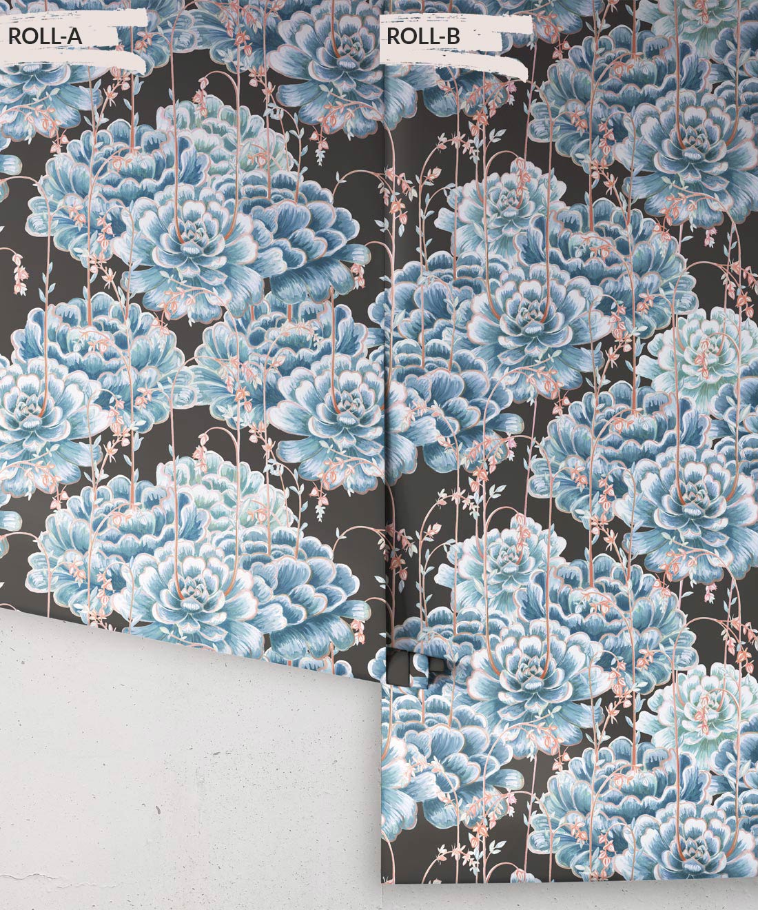 Succulents Wallpaper, Blue Charcoal