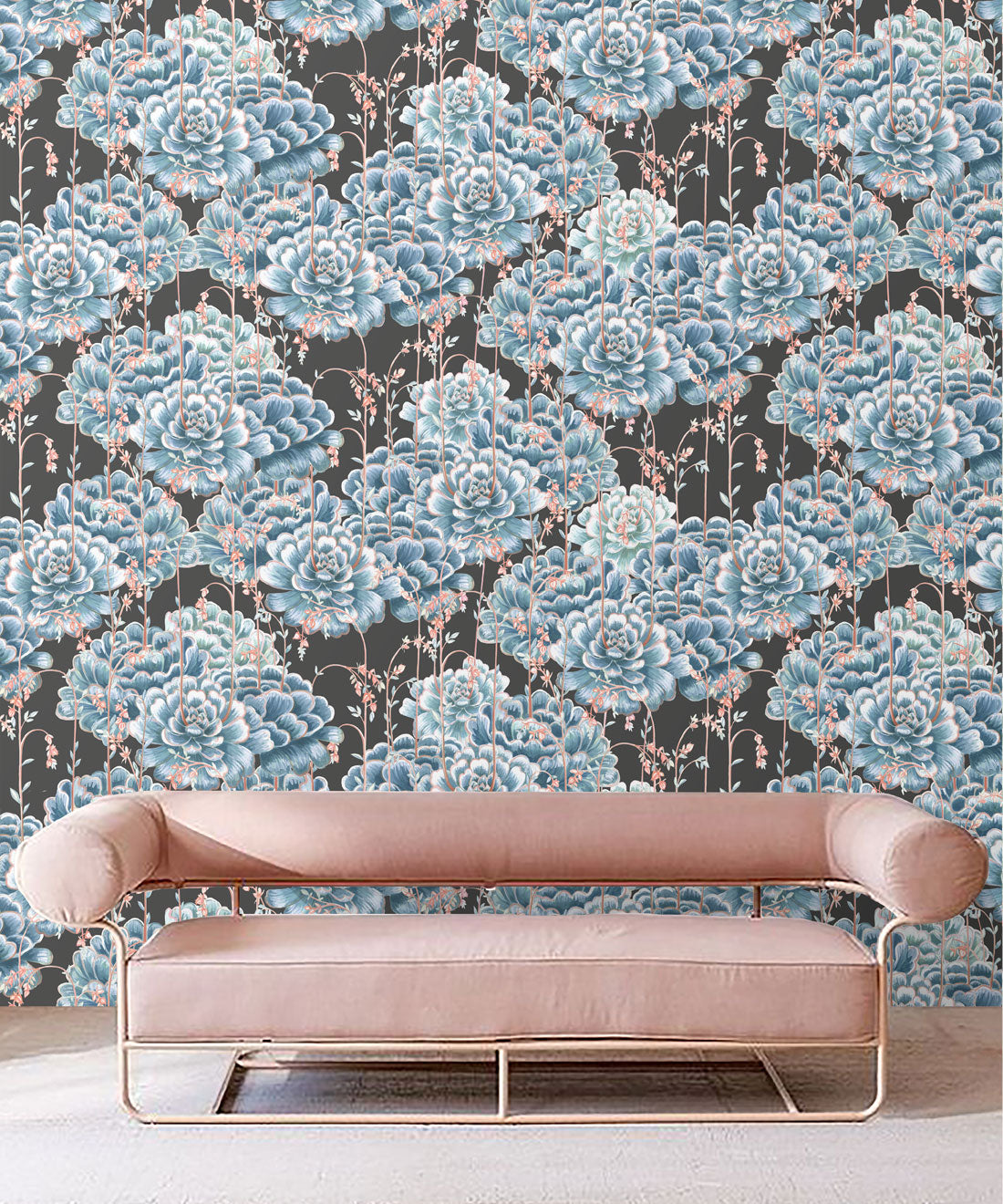 Succulents Wallpaper, Blue Charcoal