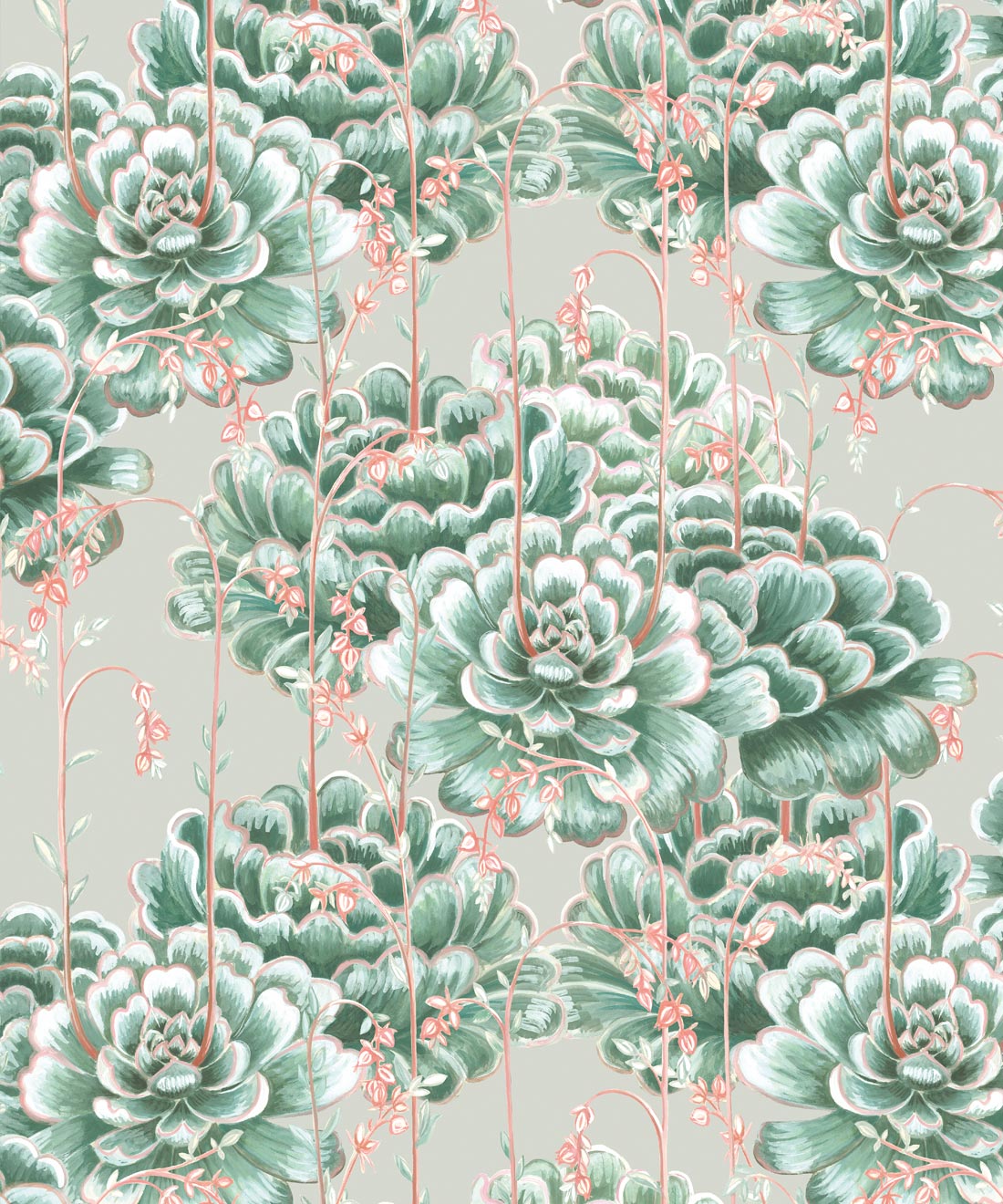 Succulents Wallpaper, Green Beige