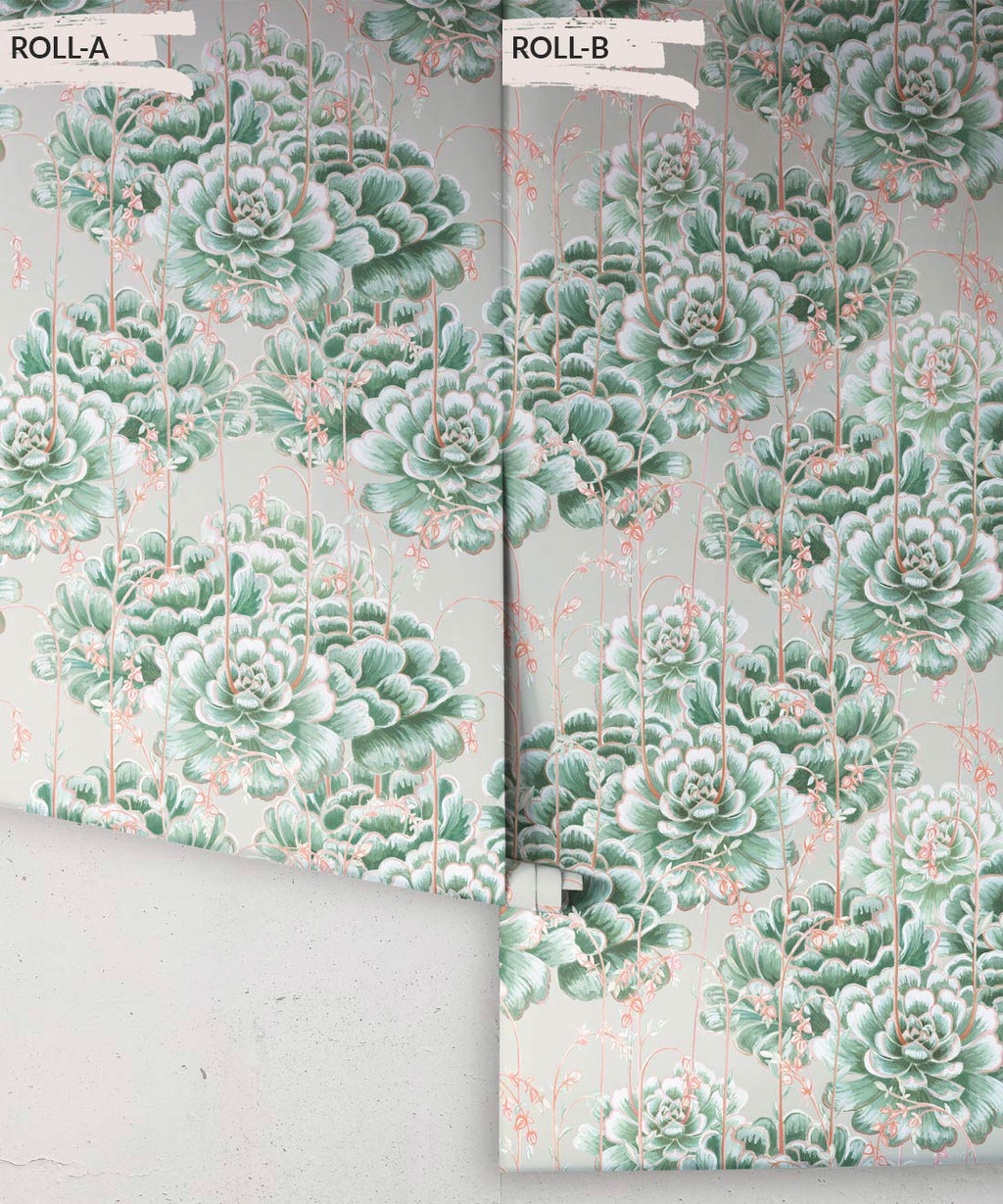 Succulents Wallpaper, Green Beige