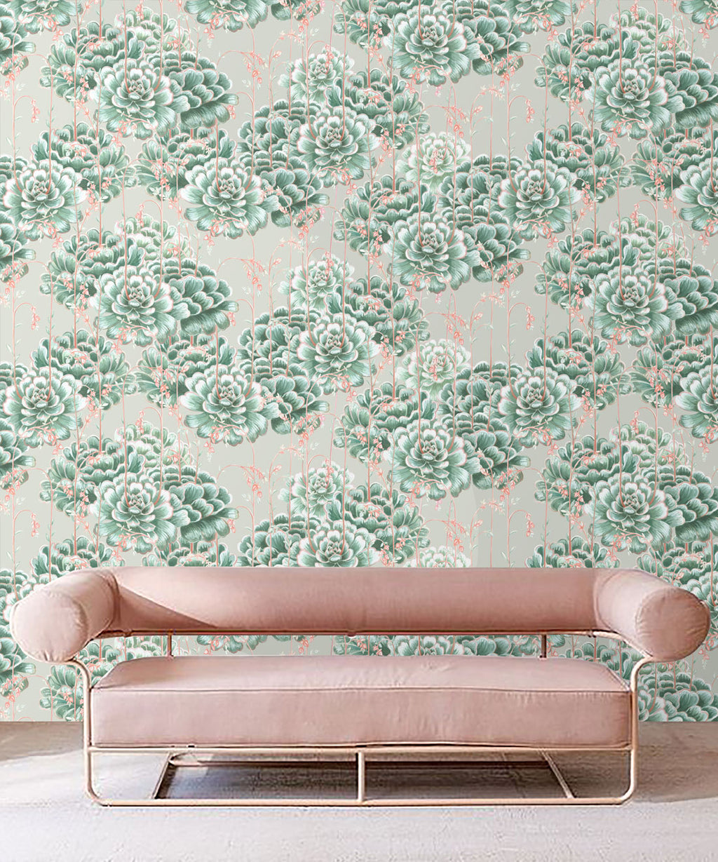 Succulents Wallpaper, Green Beige