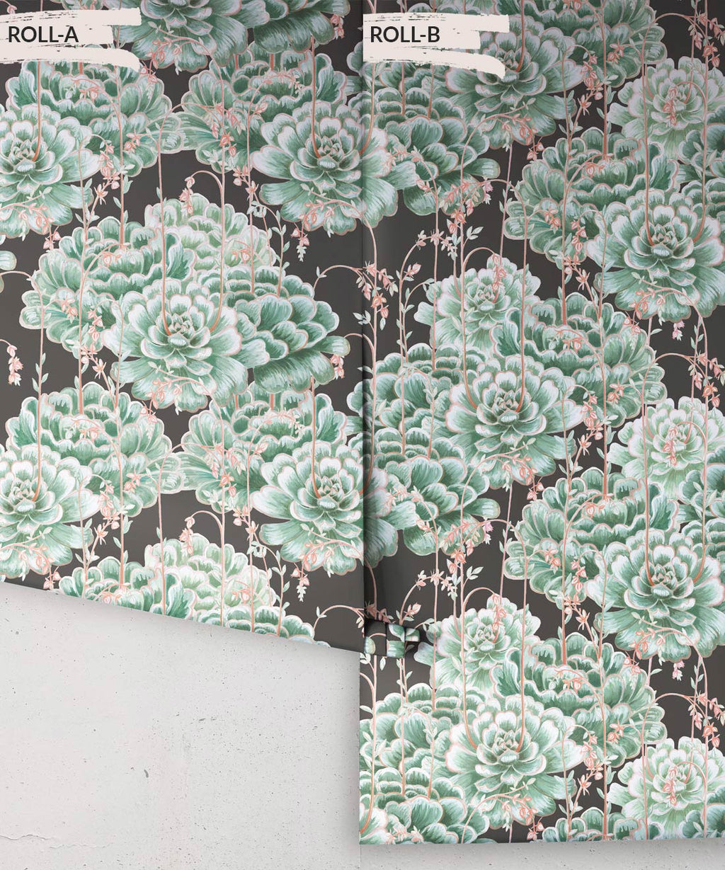 Succulents Wallpaper, Green Charcoal