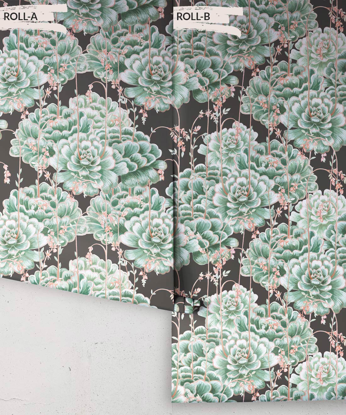 Succulents Wallpaper, Green Charcoal