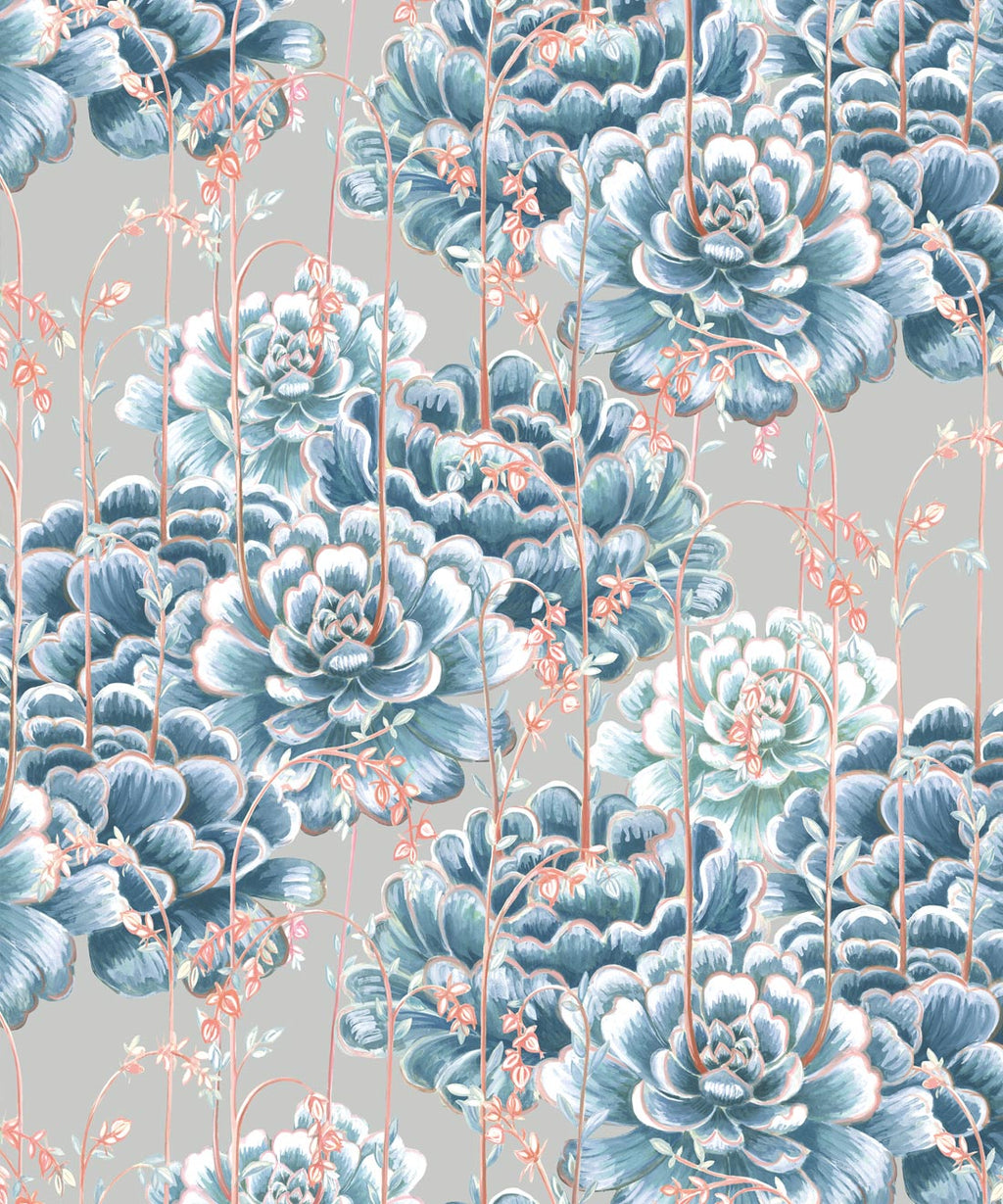Succulents Wallpaper, Steel Blue