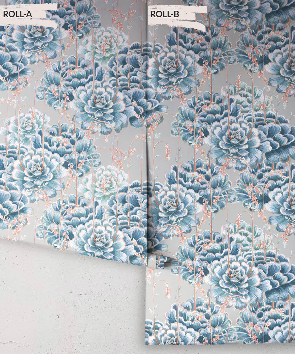 Succulents Wallpaper, Steel Blue