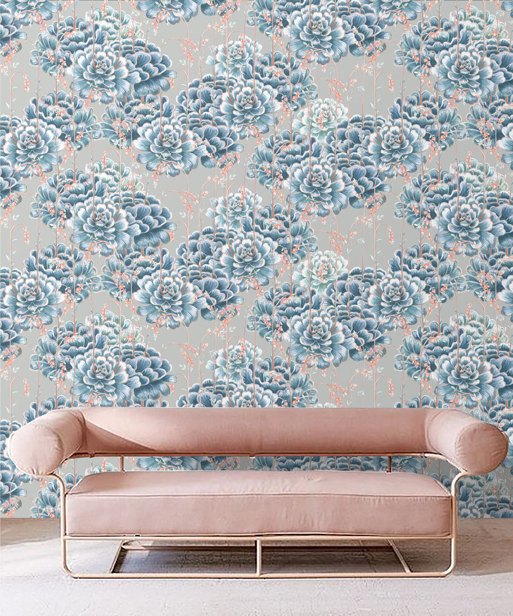 Succulents Wallpaper, Steel Blue