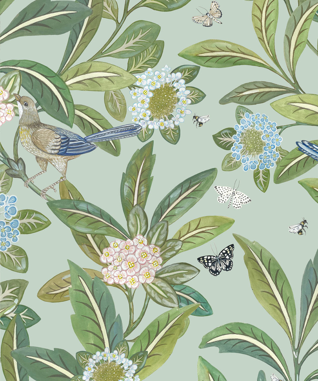 Sunny Garden Wallpaper, Aqua