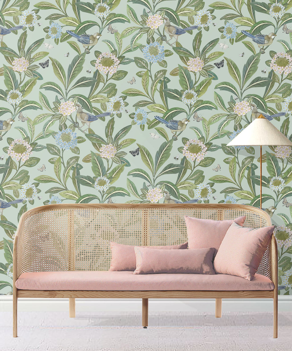 Sunny Garden Wallpaper, Aqua