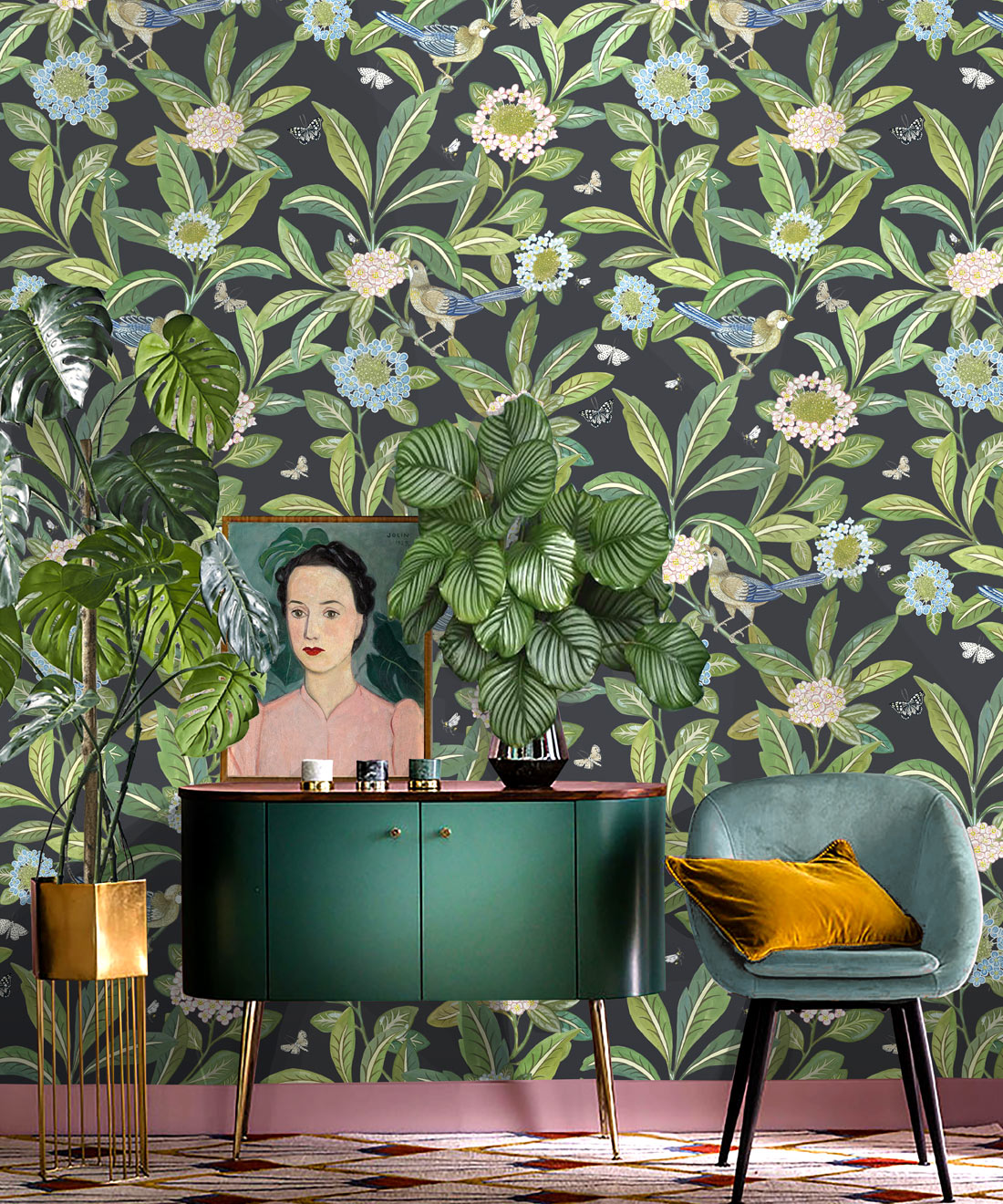 Sunny Garden Wallpaper, Charcoal