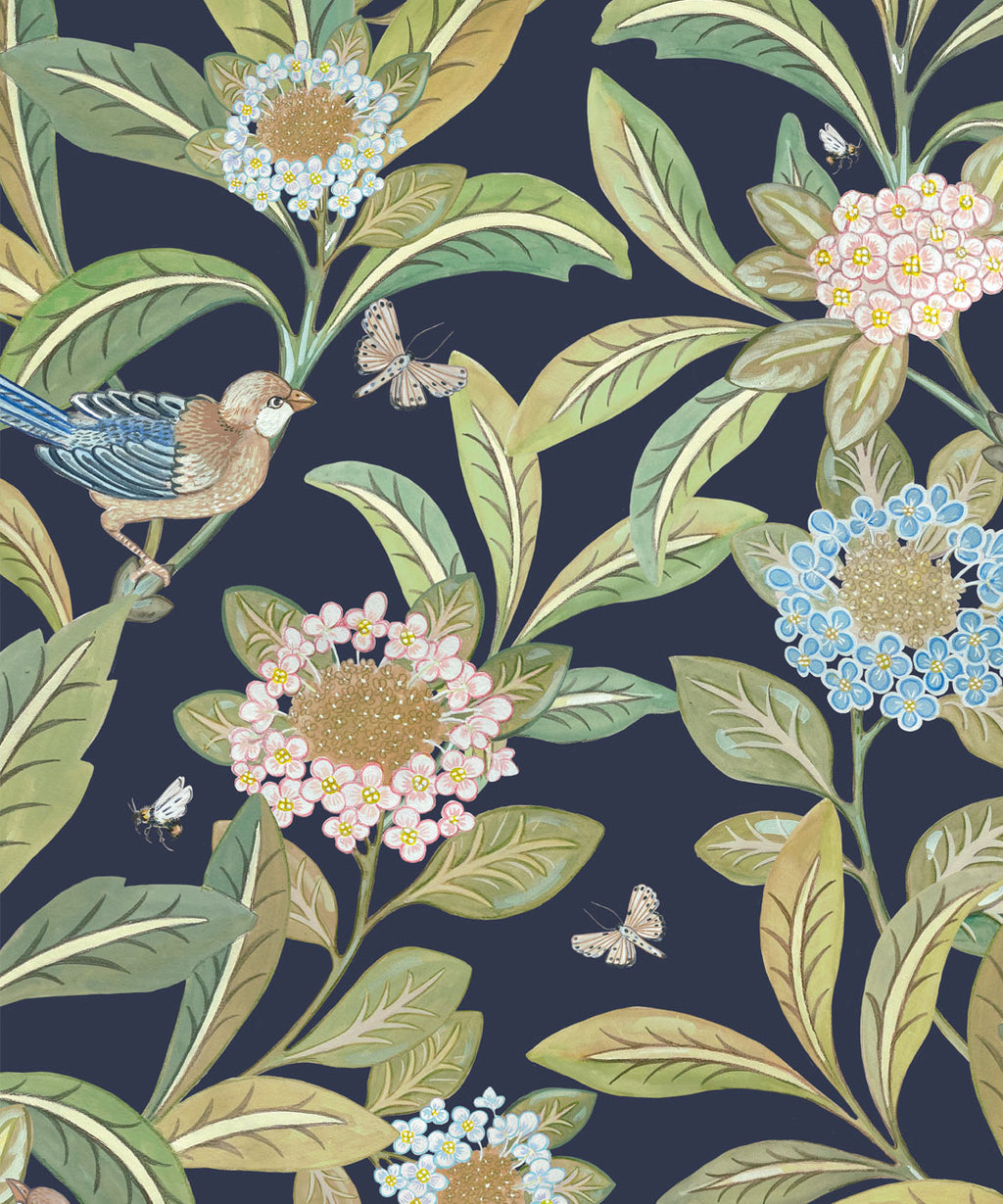 Sunny Garden Wallpaper, Navy