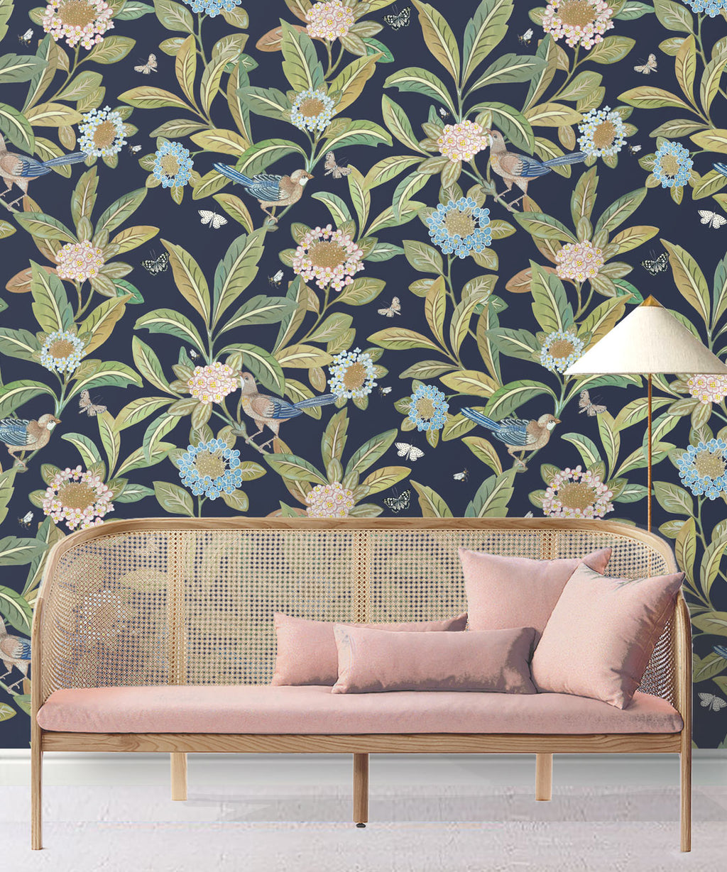 Sunny Garden Wallpaper, Navy