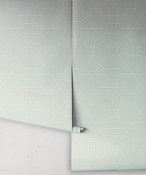 Trellis-tapet, aqua