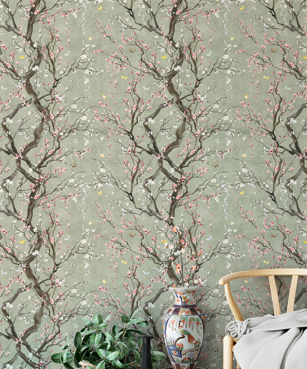 Plum Blossom Wallpaper, Silver