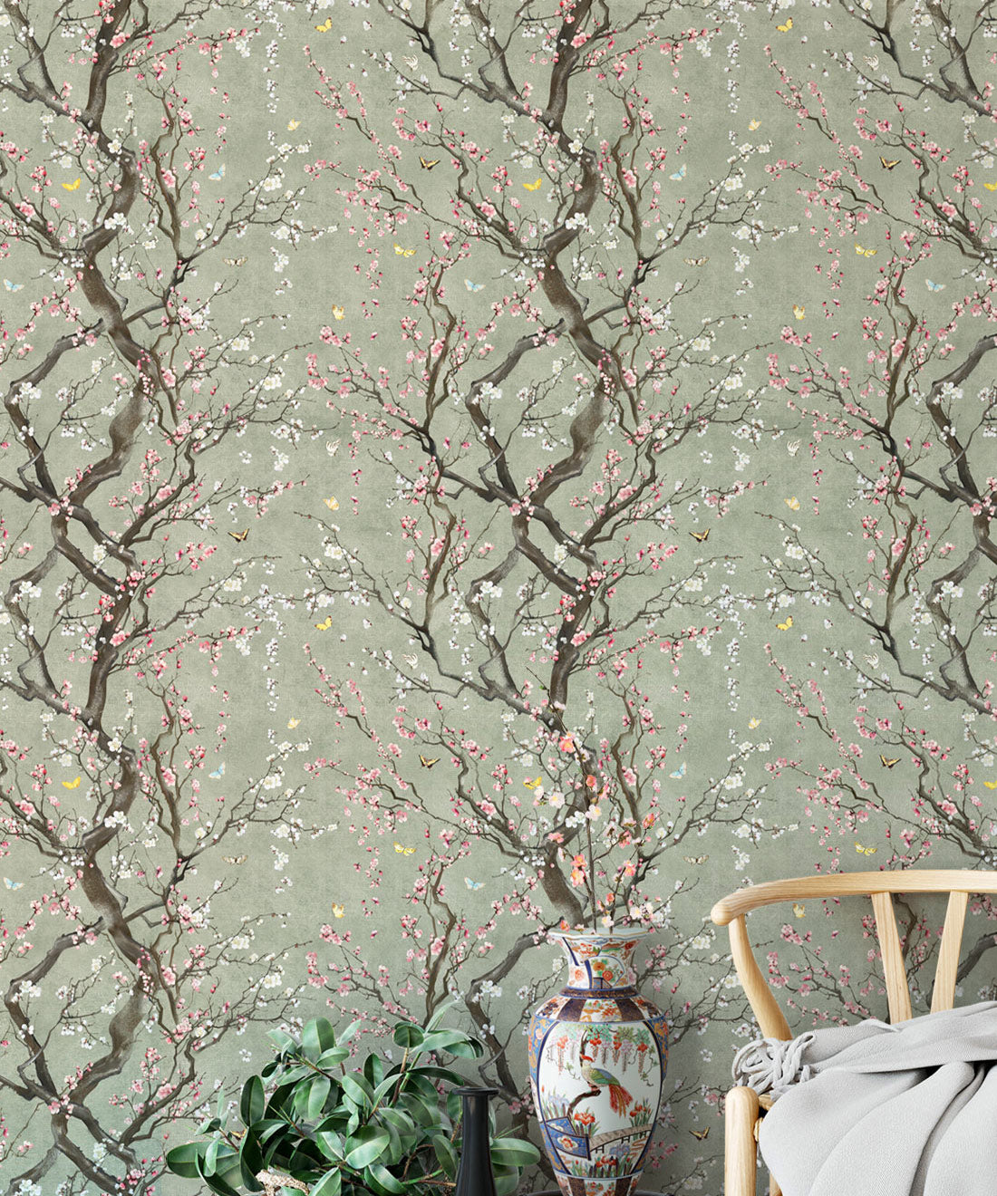 Plum Blossom Wallpaper, Silver