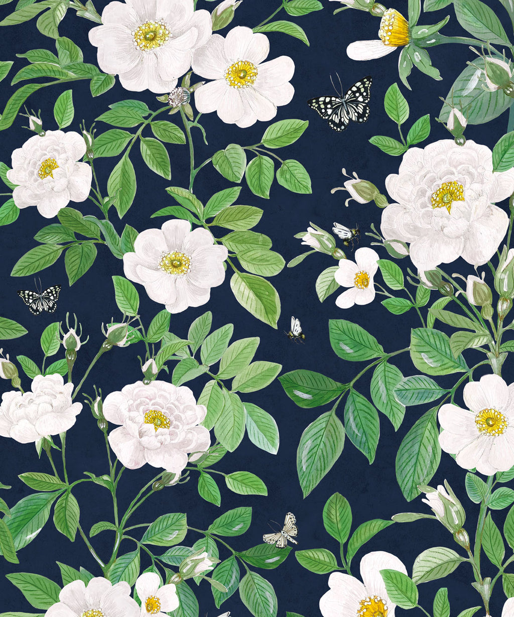 Rosa Wallpaper, Navy