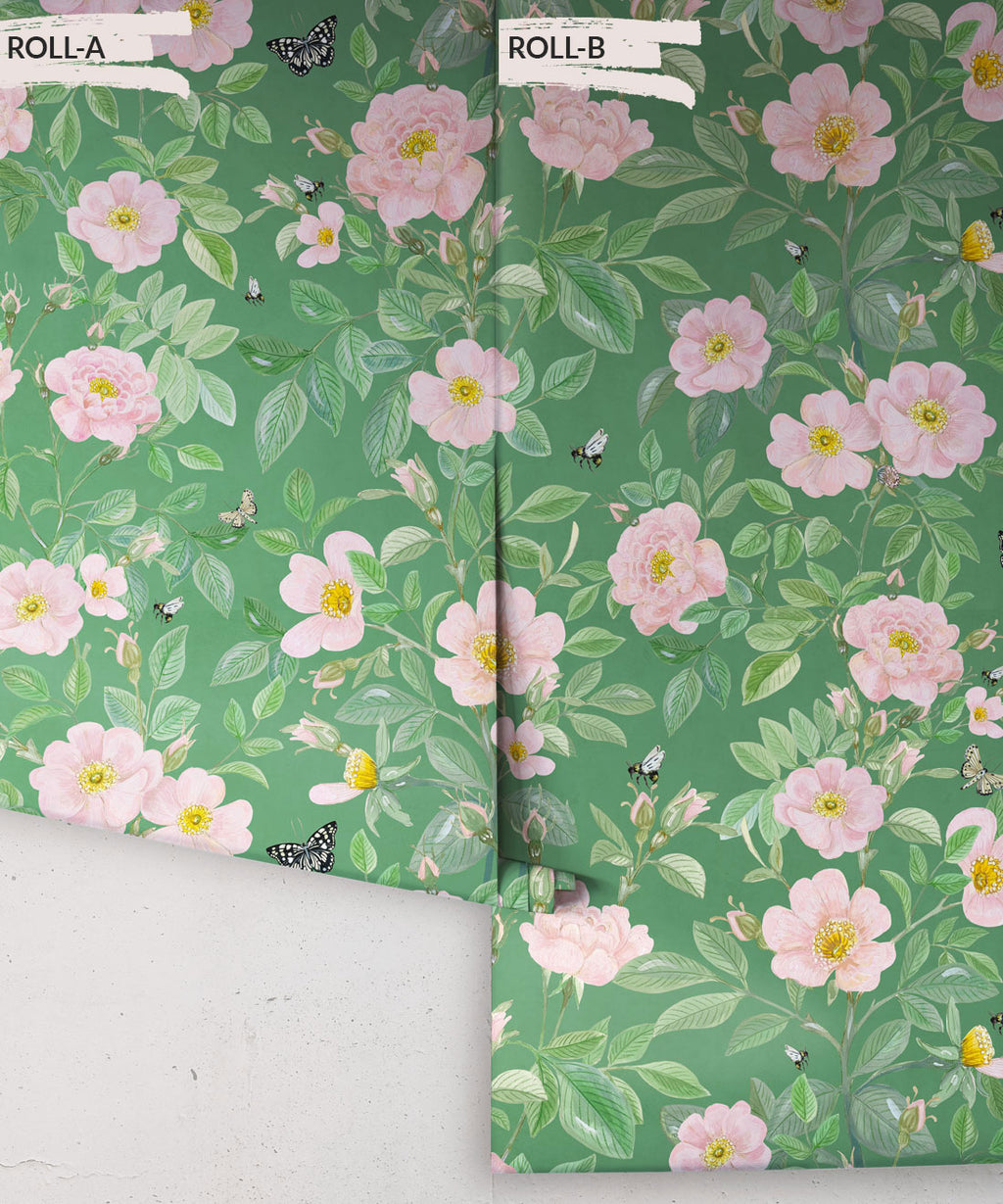 Rosa Wallpaper, Forest Green