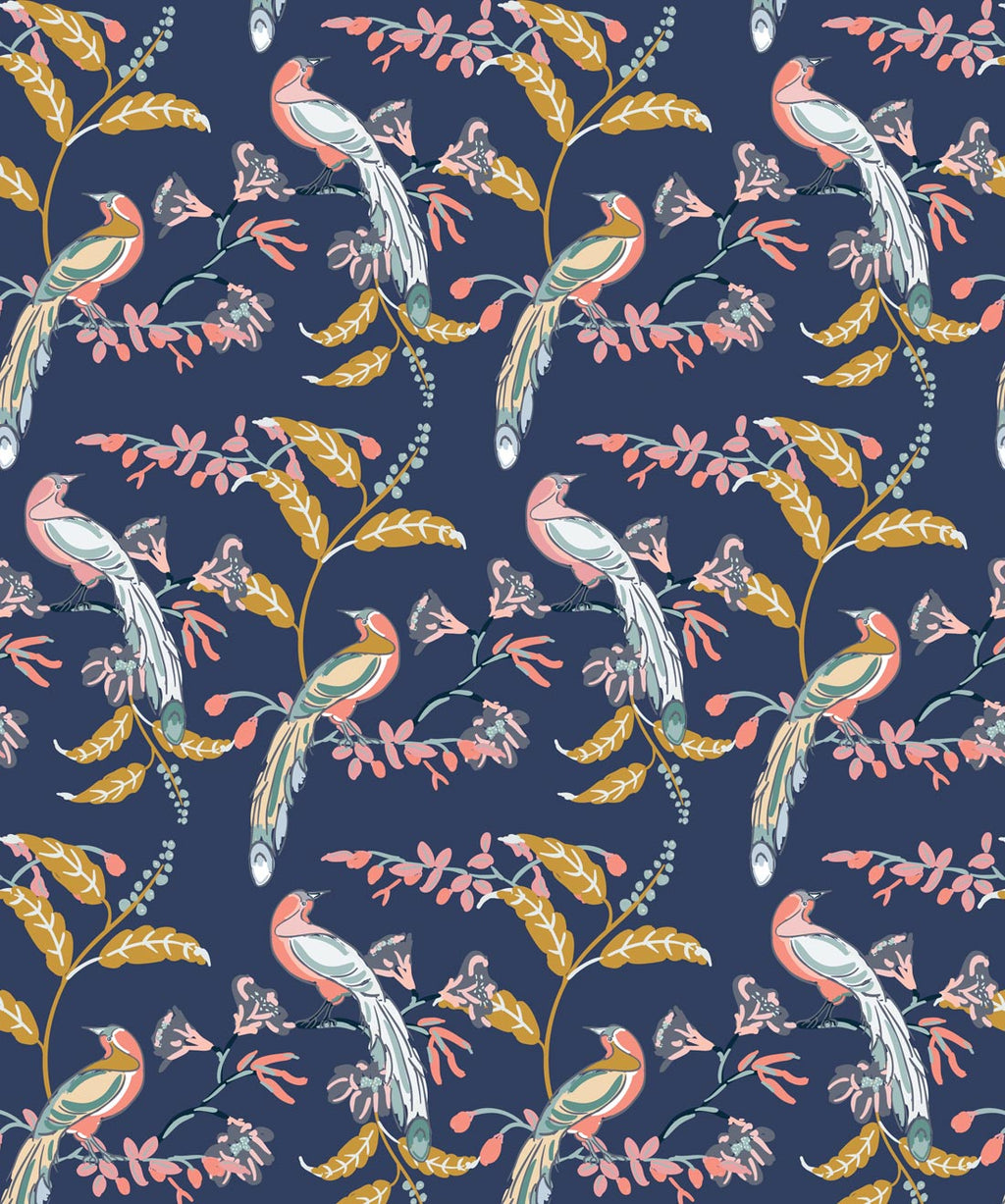 Birds Of Paradise Wallpaper, Evening Blue