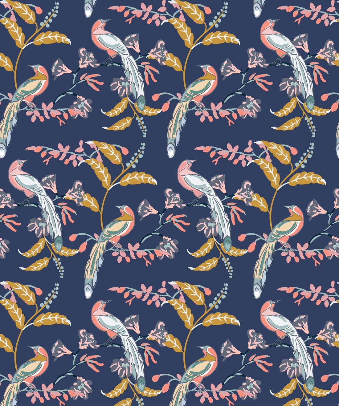 Birds Of Paradise Wallpaper, Evening Blue