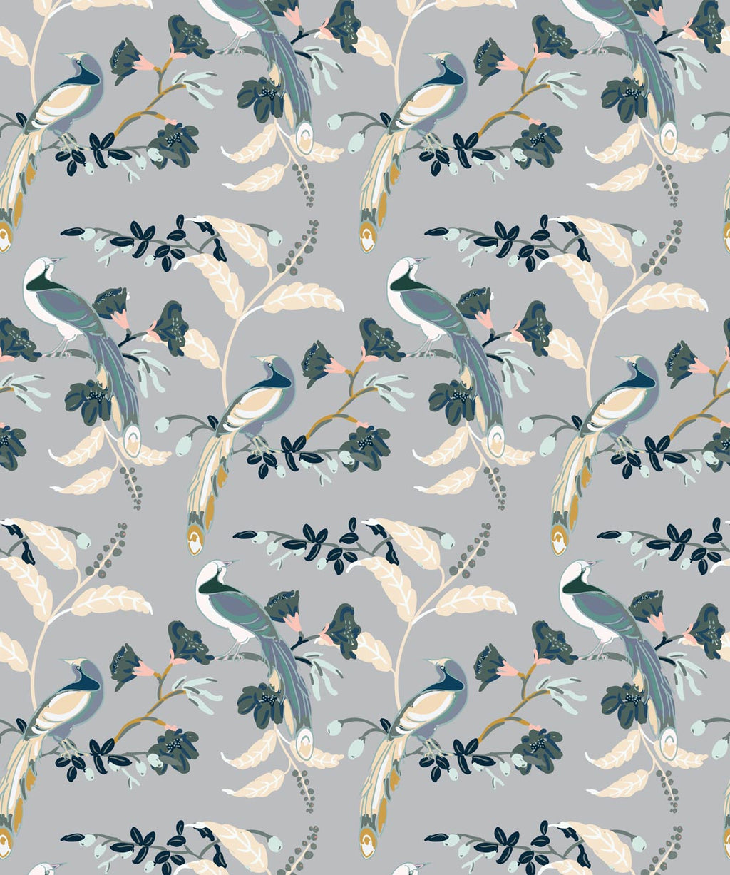 Birds Of Paradise Wallpaper, Grey