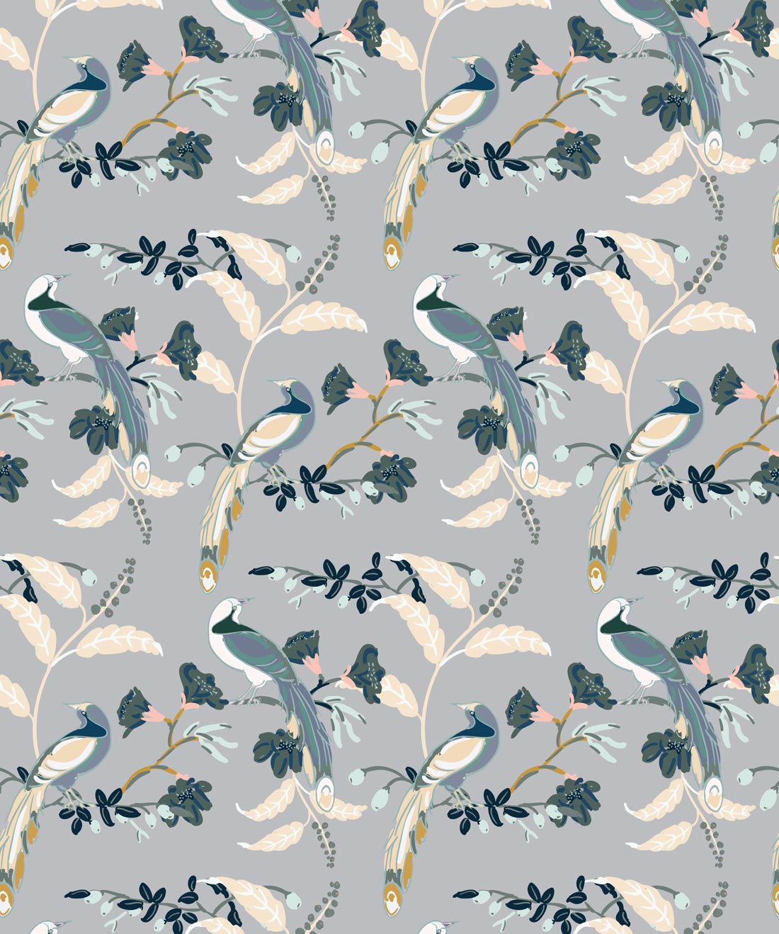 Birds Of Paradise Wallpaper, Grey