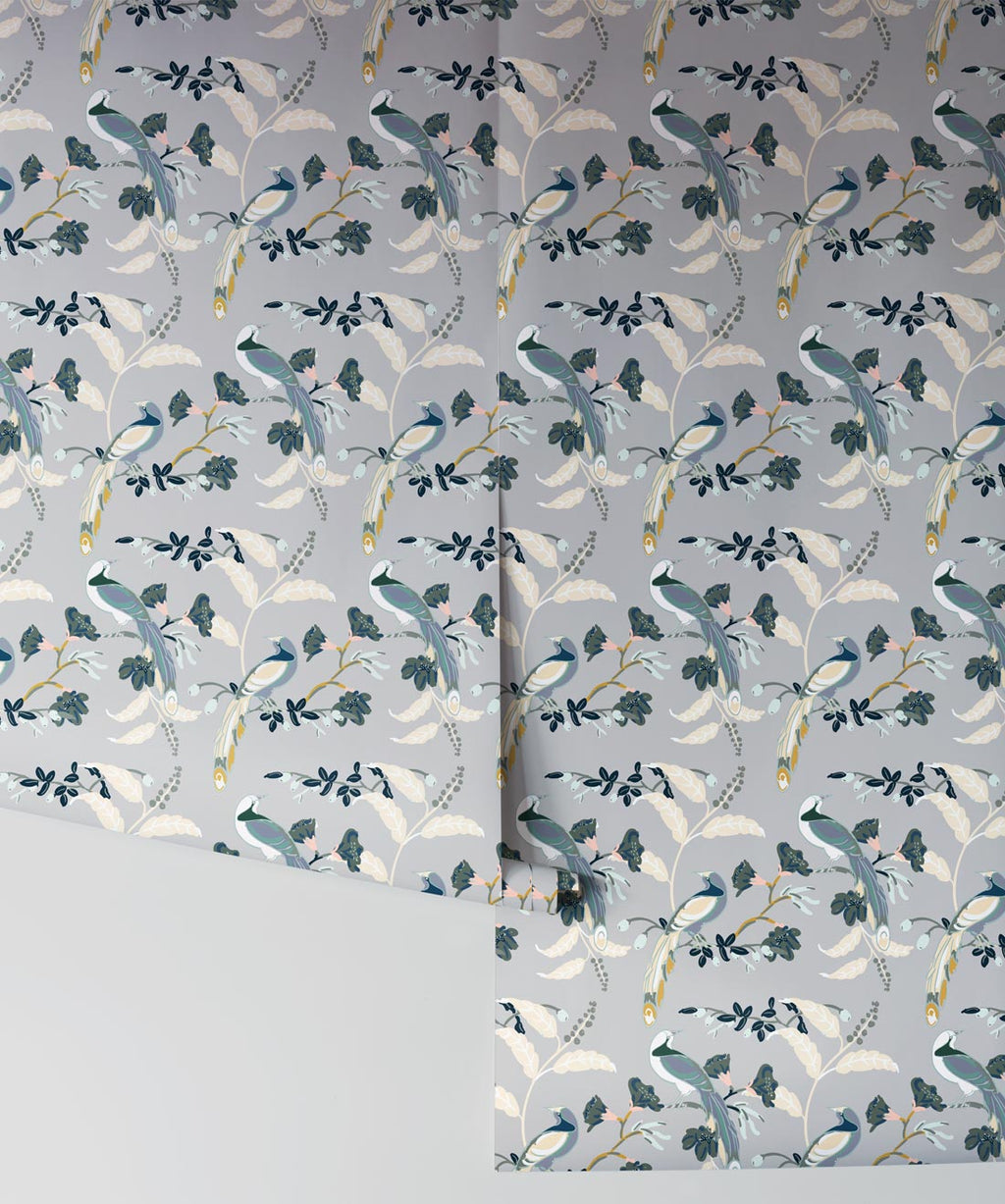 Birds Of Paradise Wallpaper, Grey