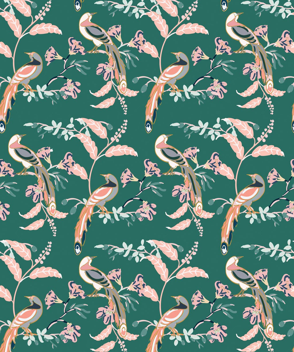 Birds Of Paradise Wallpaper, Green Vogue