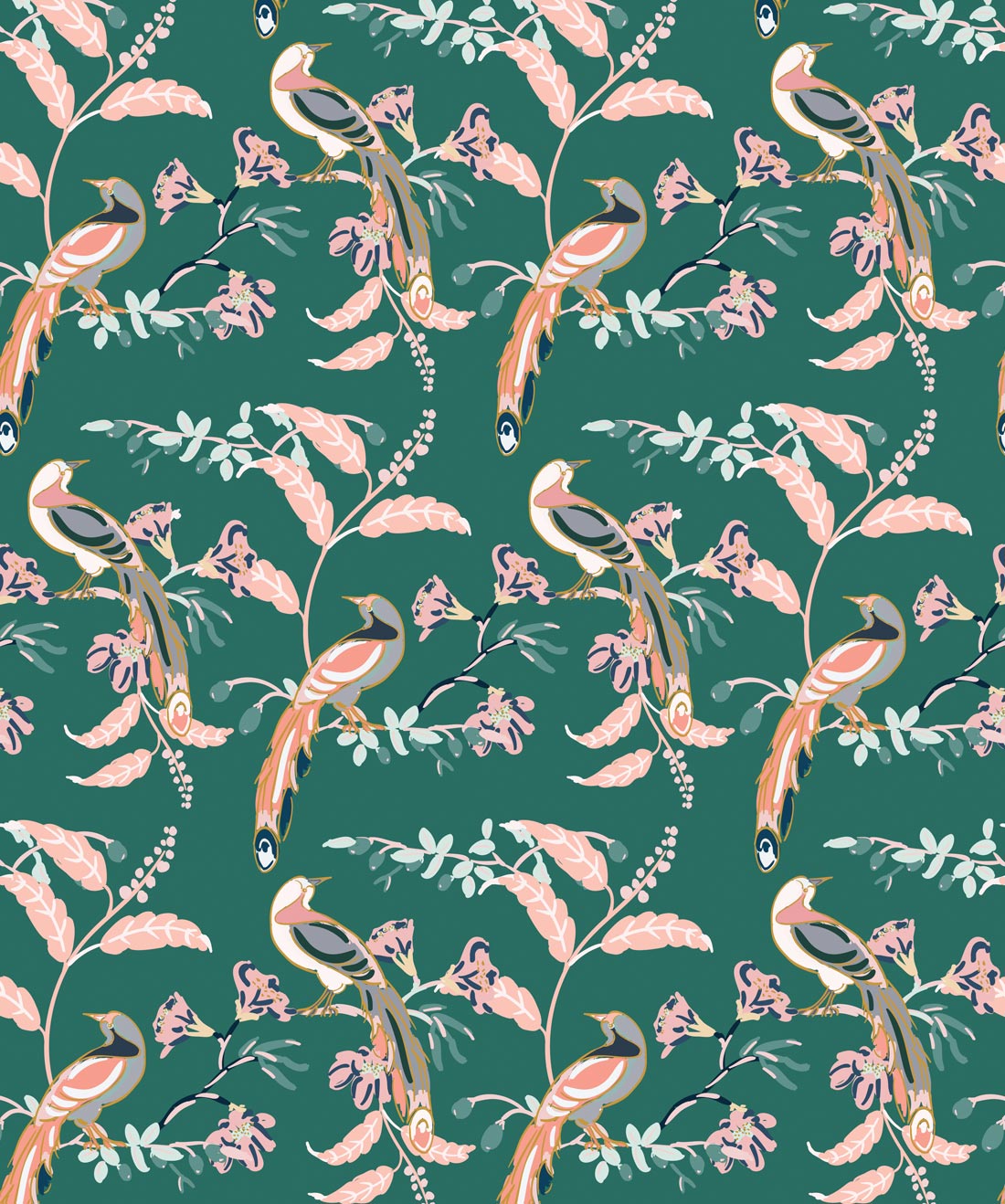 Birds Of Paradise Wallpaper, Green Vogue