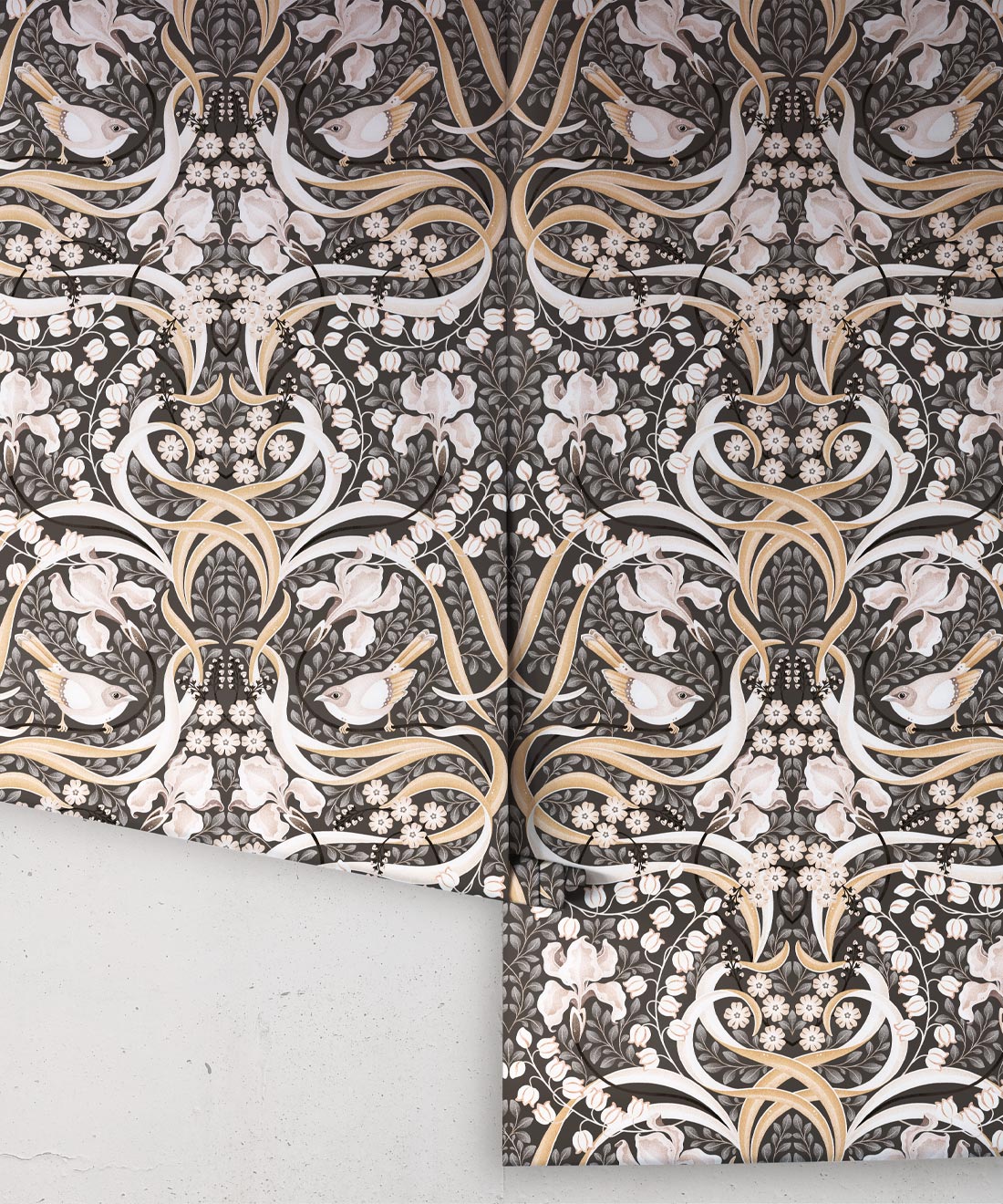 Bellbirds & Iris Wallpaper, Black Marble