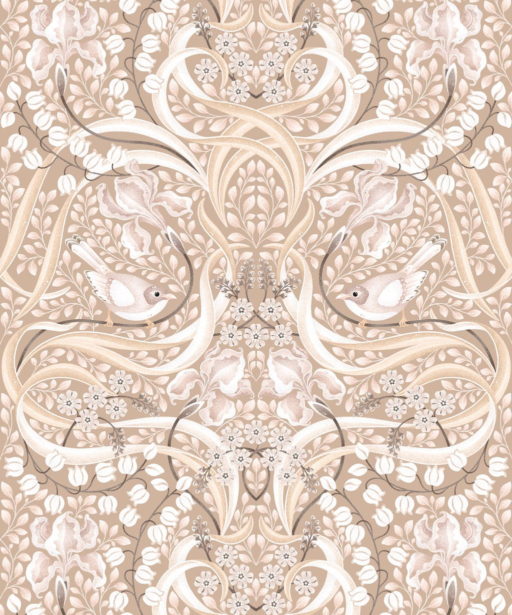Bellbirds & Iris Wallpaper, Caffe Latte