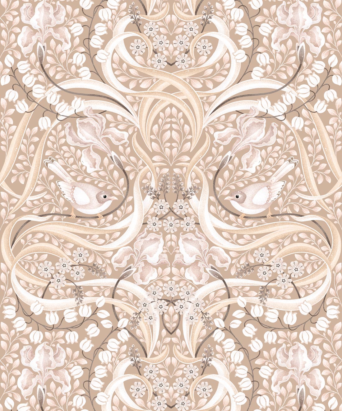 Bellbirds & Iris Wallpaper, Caffe Latte