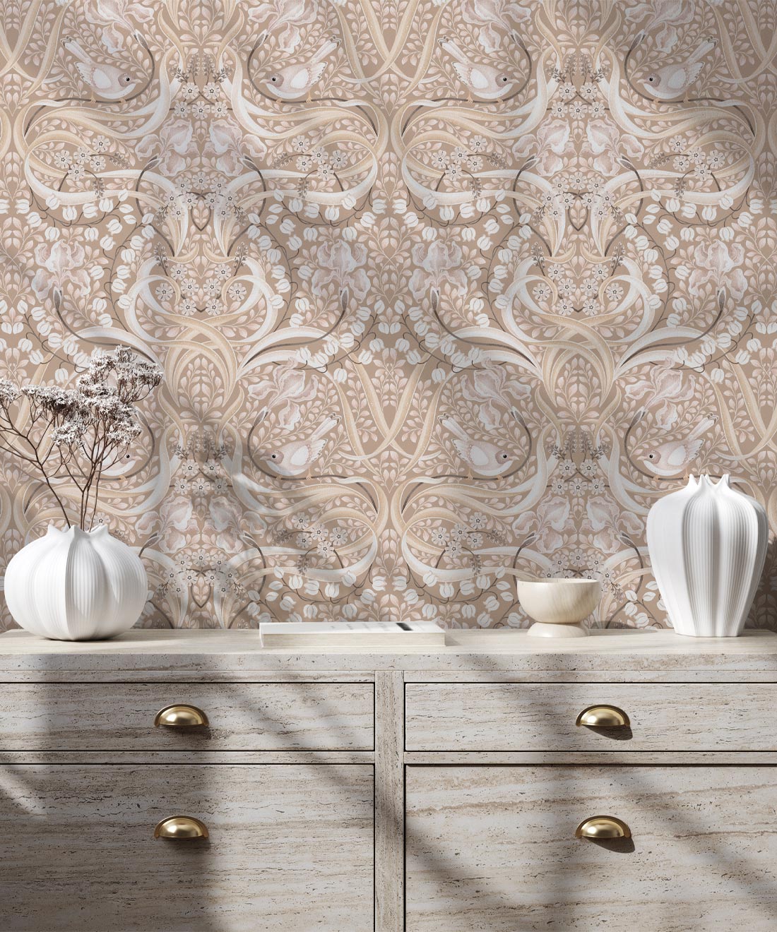 Bellbirds & Iris Wallpaper, Caffe Latte