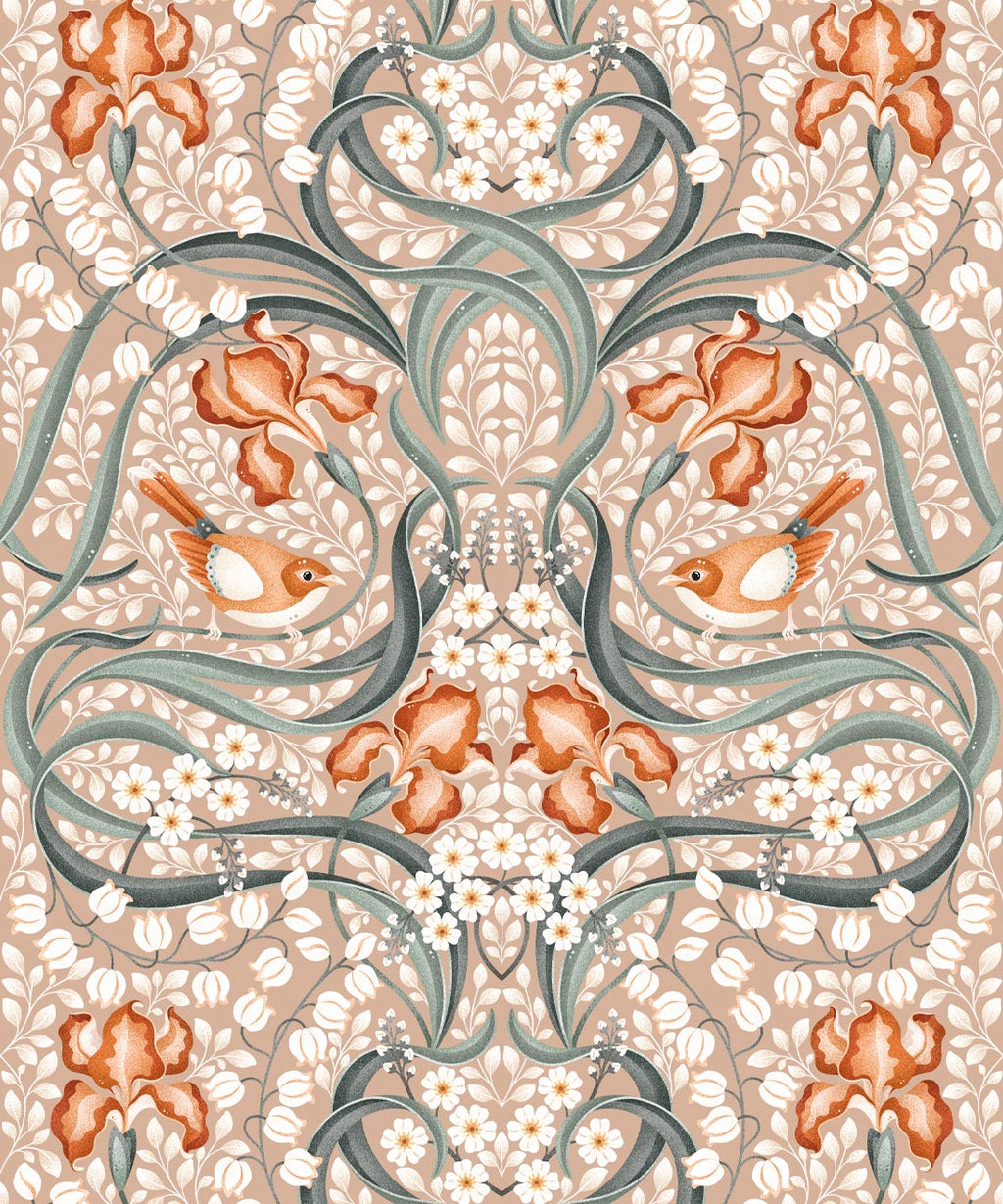 Bellbirds & Iris Wallpaper, Pistachio
